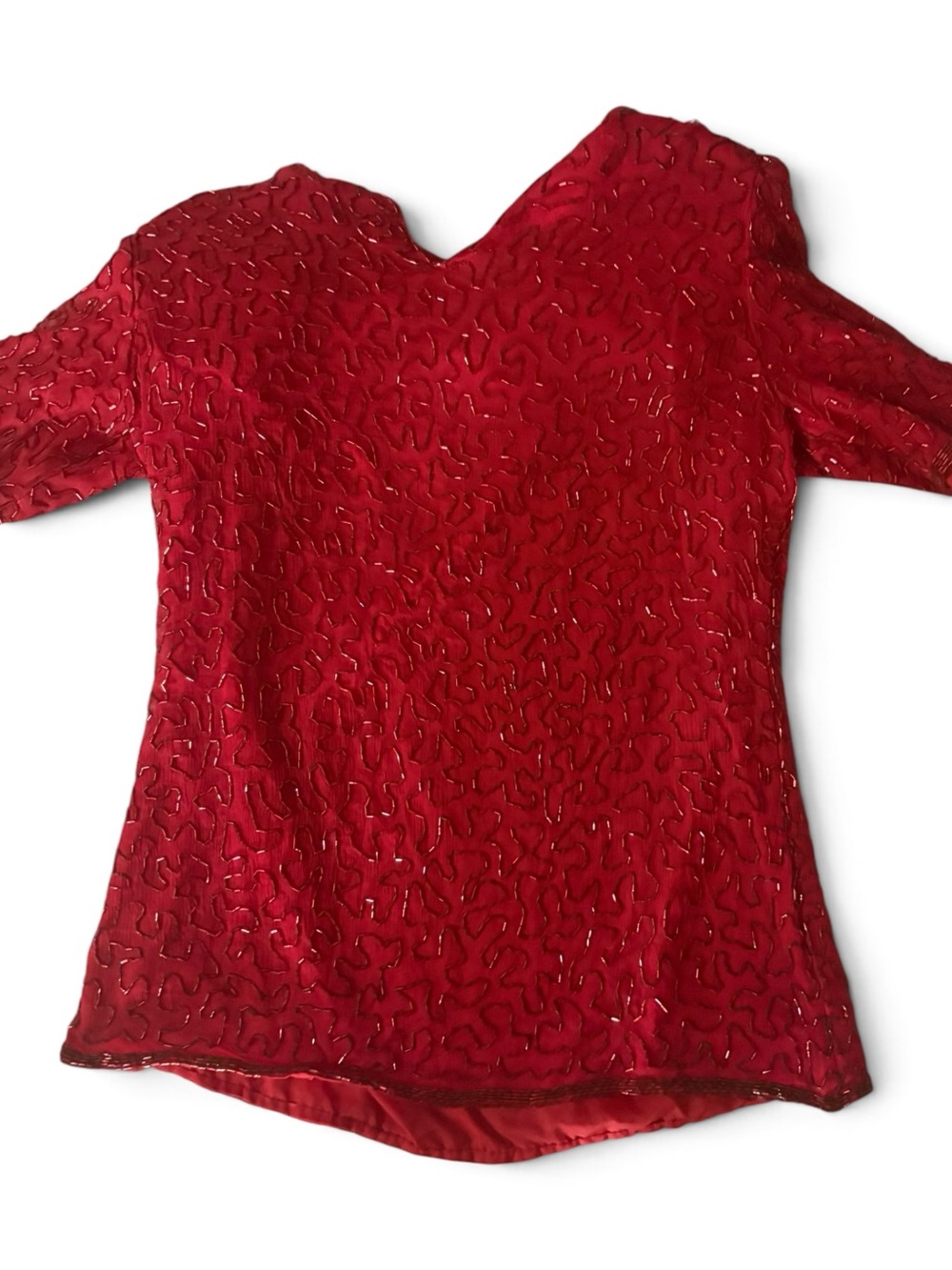 Vintage Laurence Kazar 100% Silk Beaded Embellished Top – Red